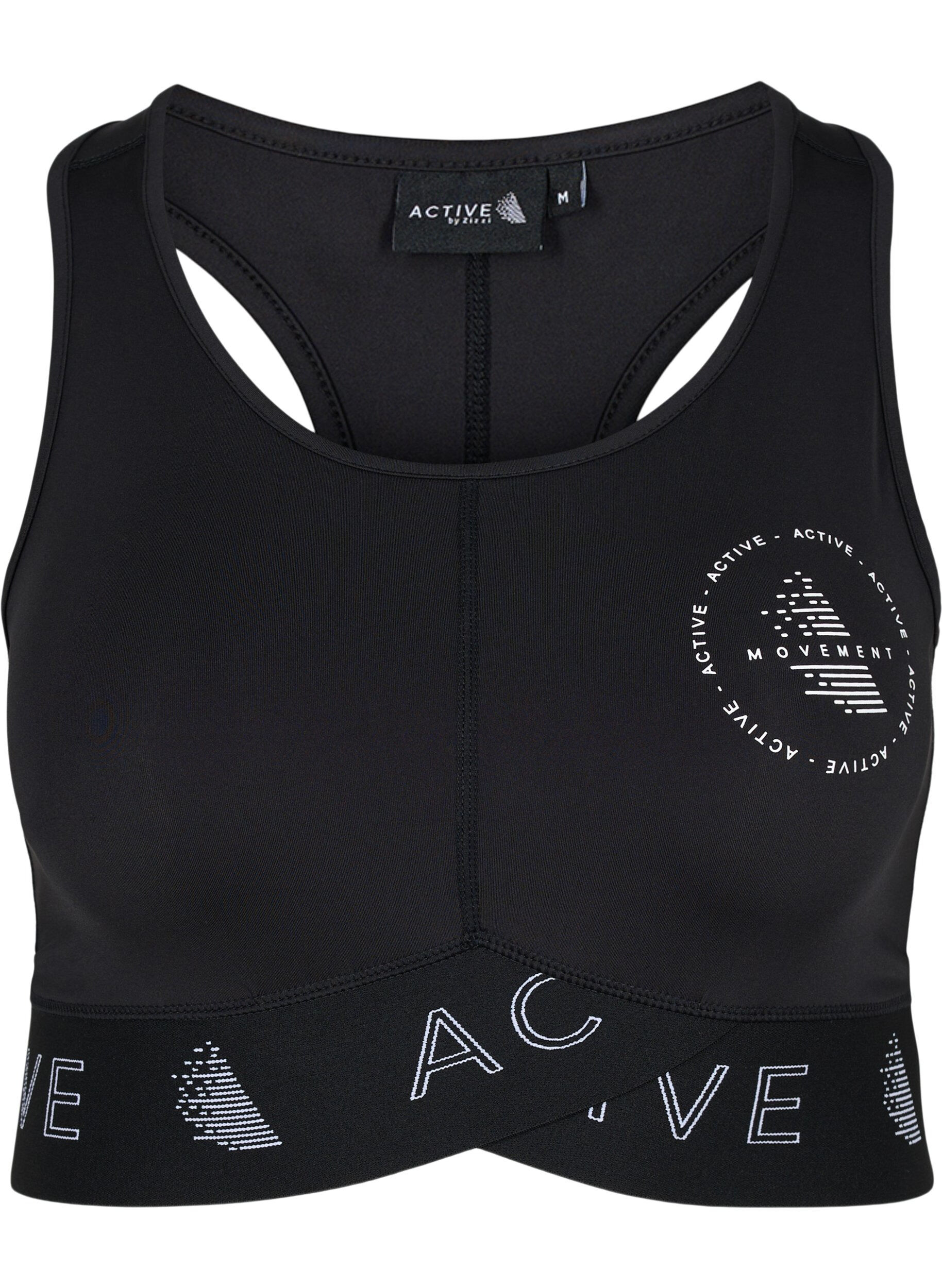 Zizzi Sport-BH mit Textdruck, Black, Packshot image number 0