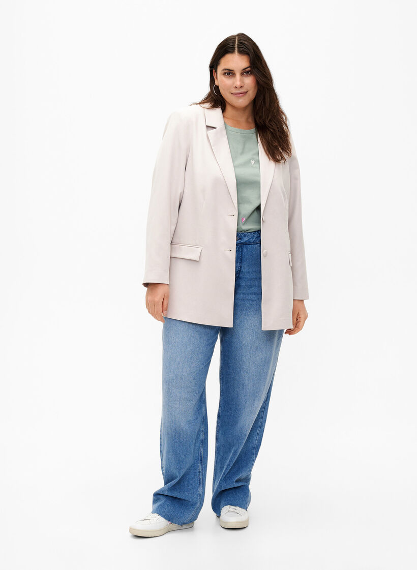 Blazer classique avec fermeture à boutons, Pumice Stone, Model image number 2