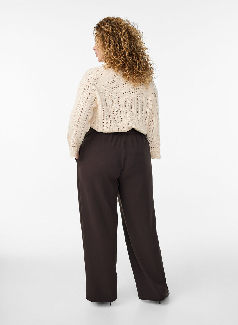 Pantalon taille haute avec ceinture et boucle dor&eacute;e, Marron, Model image number 1