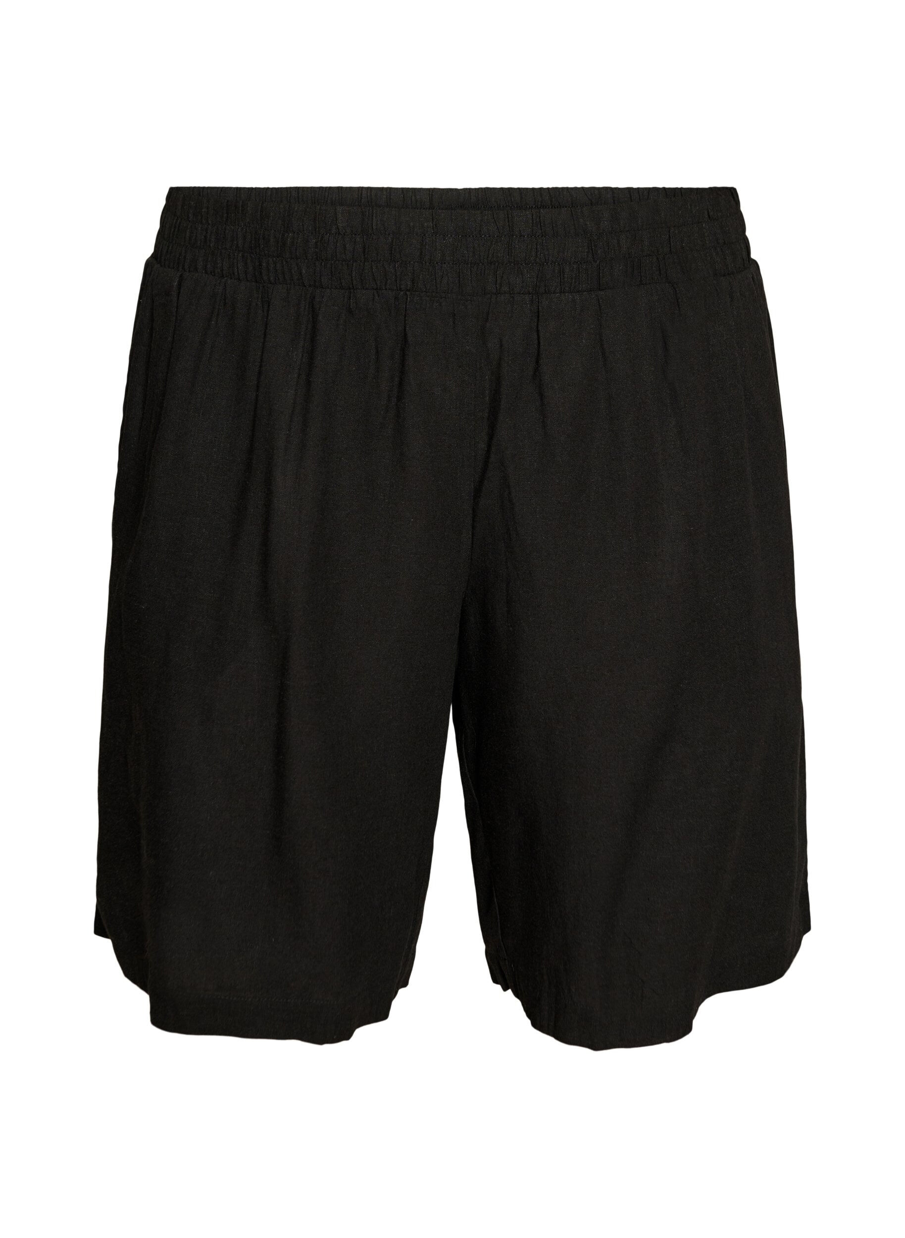 Zizzi Hoch taillierte Shorts aus Leinen und Viskose, Schwarz, Packshot image number 0