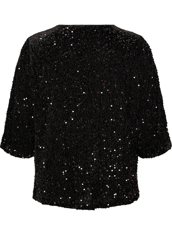 Strickjacke mit Pailletten und 3/4-&Auml;rmeln, Schwarz, Packshot image number 1