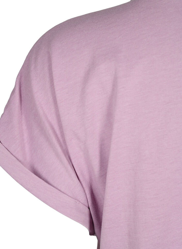 T-shirt &agrave; manches courtes en coton m&eacute;lang&eacute;, Mauve, Packshot image number 3