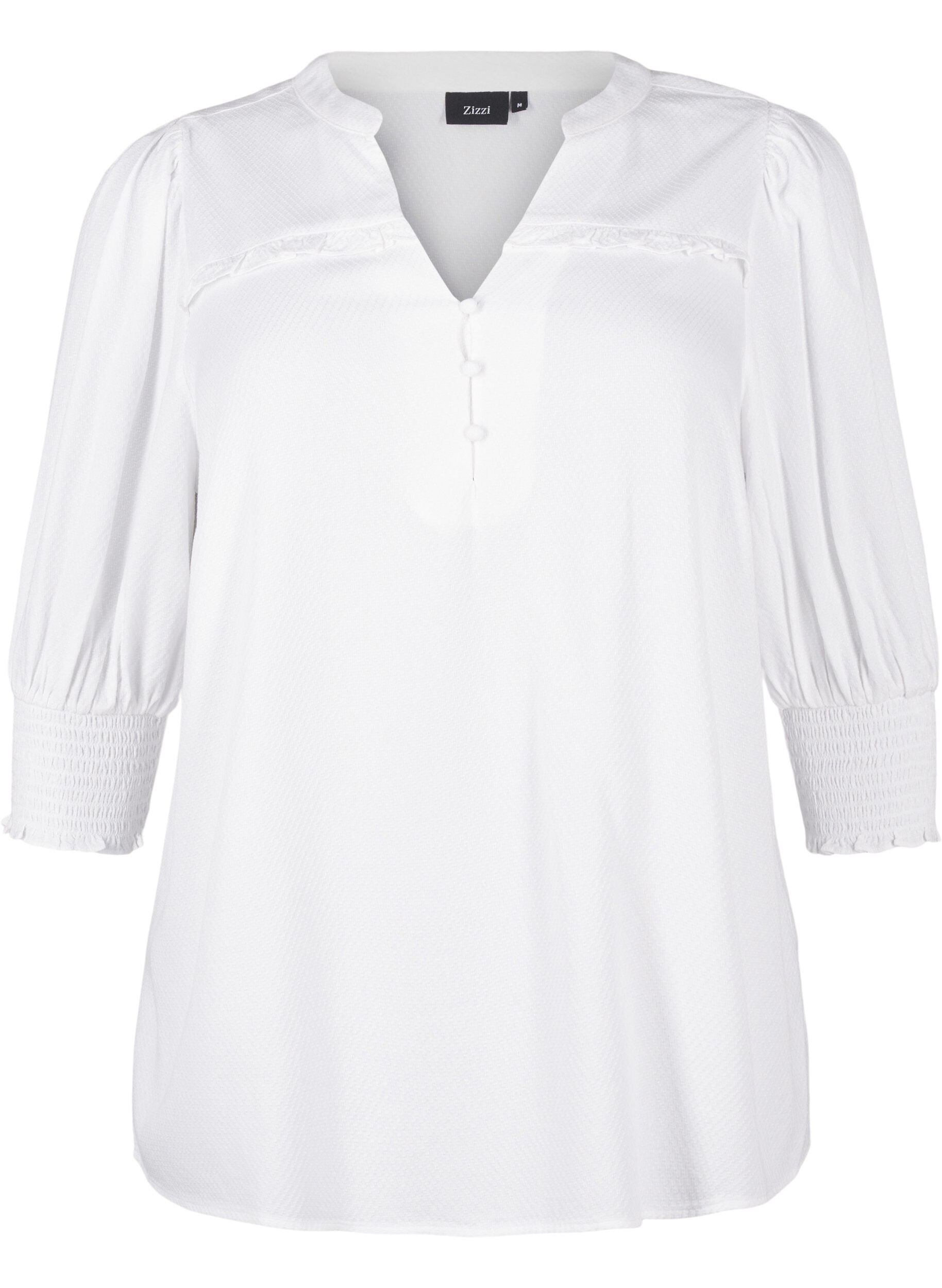 Zizzi  Viskosebluse mit Smok- und R&uuml;schendetail, Bright White, Packshot image number 0