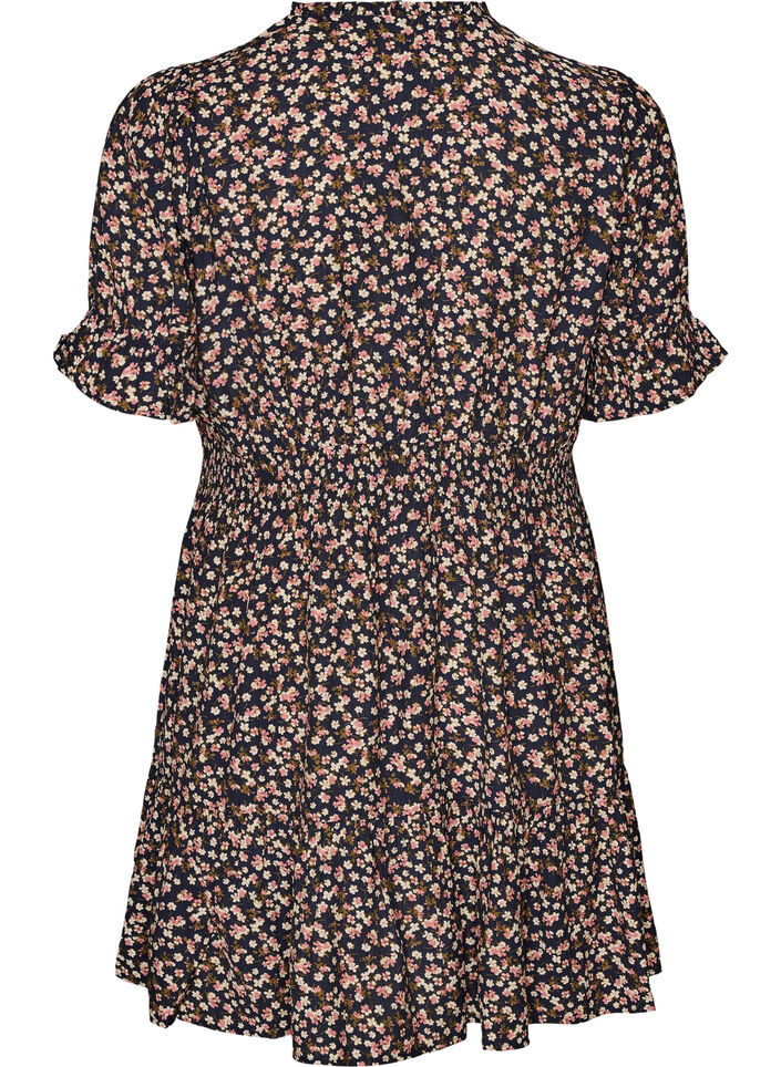 Kurzes Kleid aus Viskose mit R&uuml;schendetails, Blau, Packshot image number 1