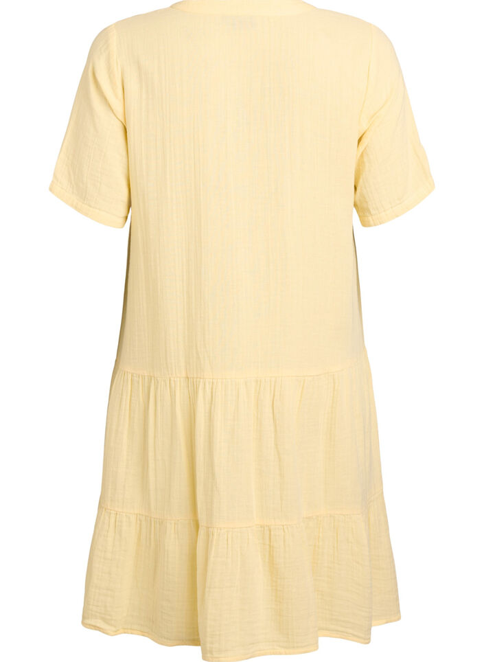 Robe courte &eacute;vas&eacute;e en mousseline de coton, Jaune clair, Packshot image number 1