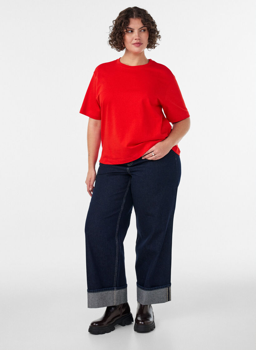 T-shirt coupe boxy en coton, 0942, Model image number 1