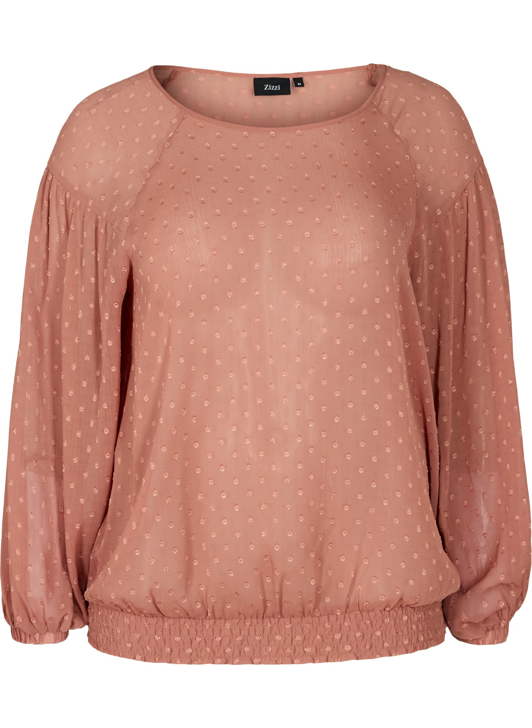 Zizzi Blouse en r&eacute;sille &agrave; manches longues avec smocks, Burlwood, Packshot image number 0