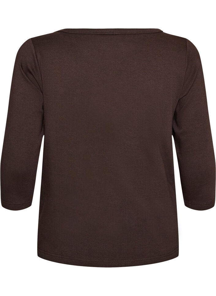 Basic-T-Shirt mit U-Boot-Ausschnitt und 3/4-&Auml;rmeln, Braun, Packshot image number 1