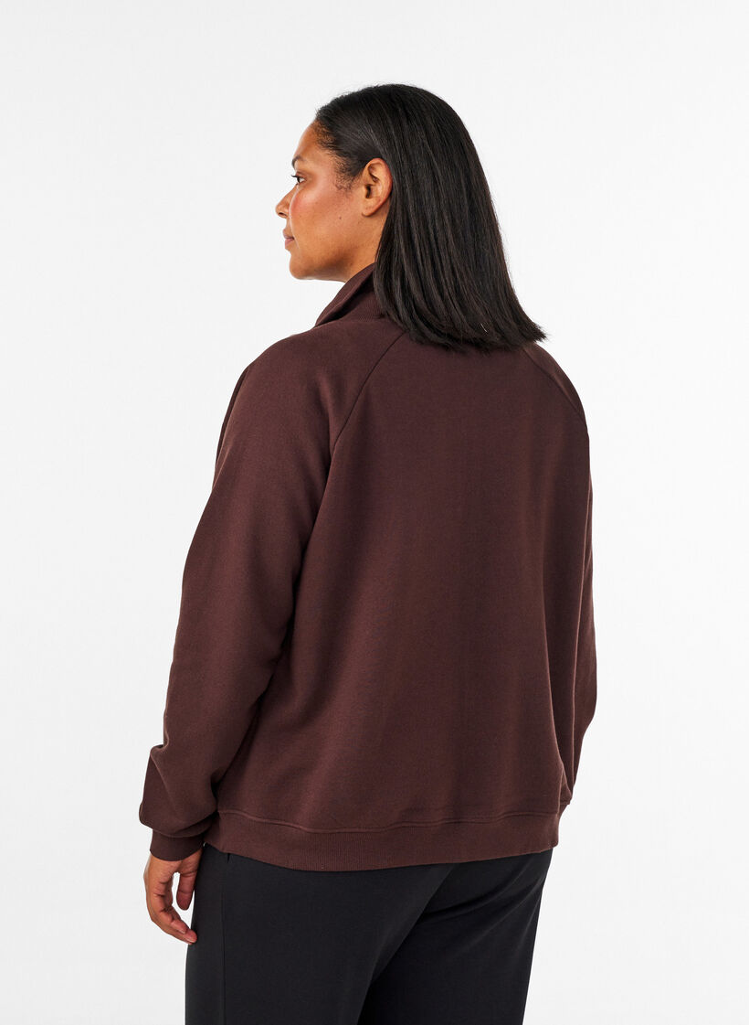 Cardigan sweat avec col montant et zip, Marron, Model image number 2