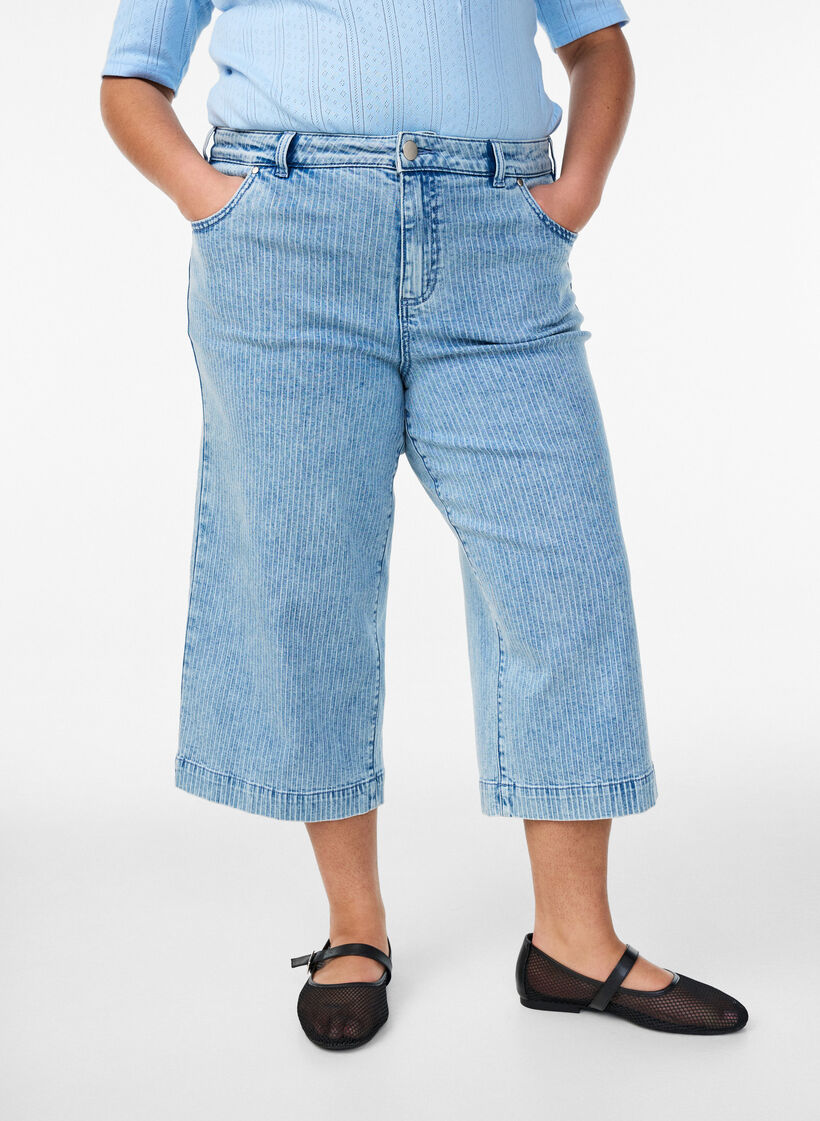 Culotte-Jeans mit Nadelstreifen und weitem Bein, Blau, Model image number 2