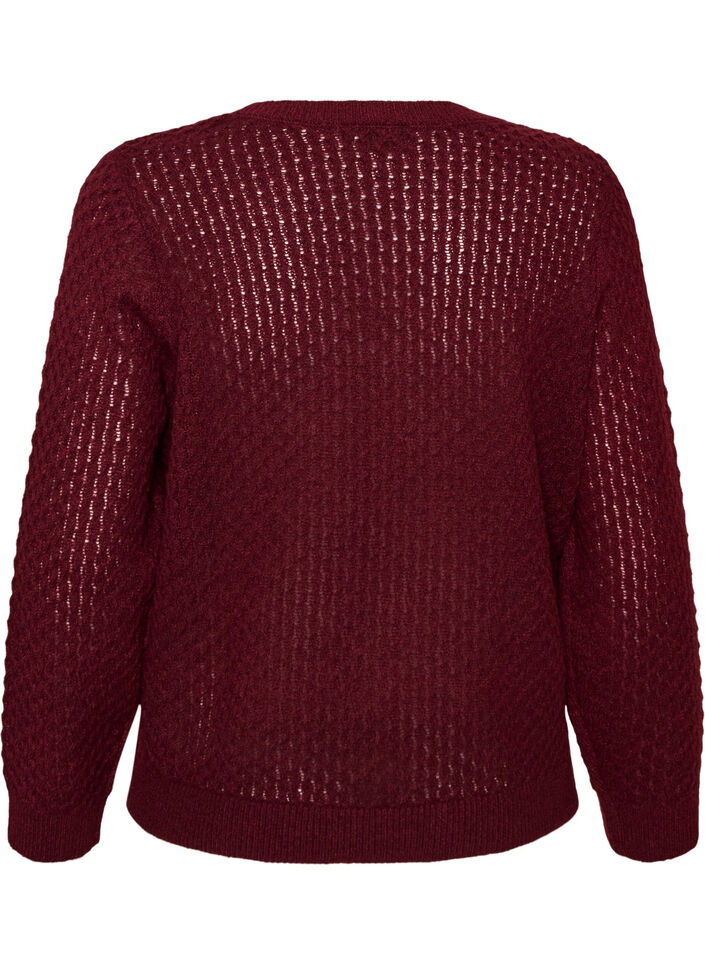 Strickbluse mit strukturiertem Lochmuster, Rot, Packshot image number 1