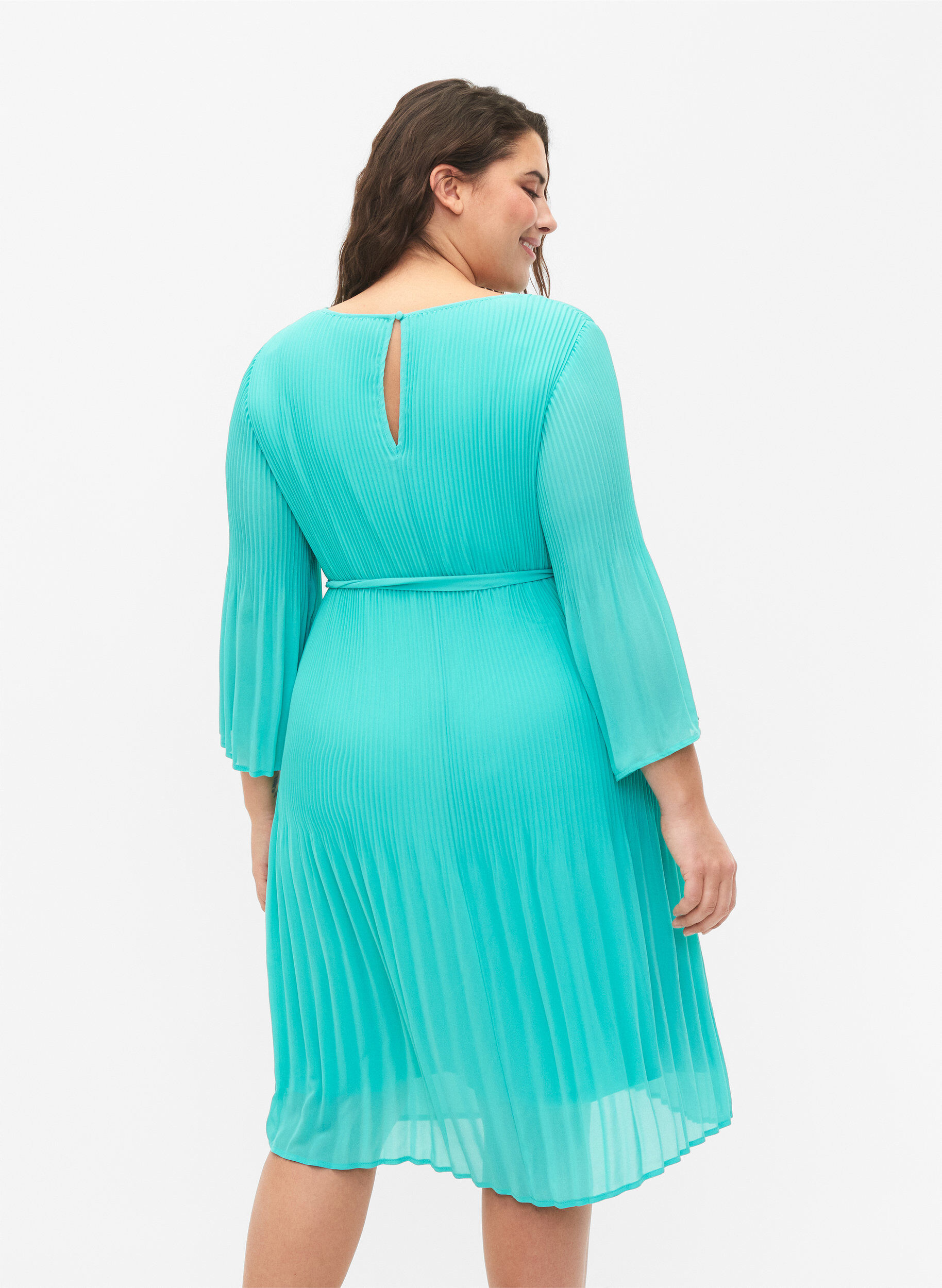 Zizzi Plissiertes Kleid mit 3/4-&Auml;rmeln, Turquoise, Model image number 1