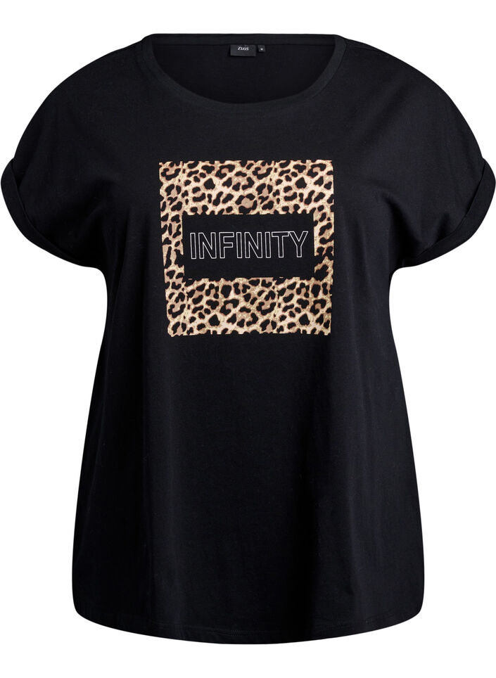 T-Shirt mit Leopardenmuster und Text, Black Leo, Packshot image number 0