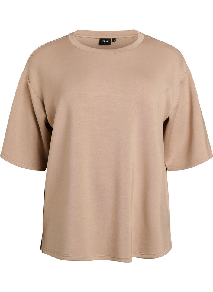 T-shirt ample &agrave; manches courtes, Beige, Packshot image number 0