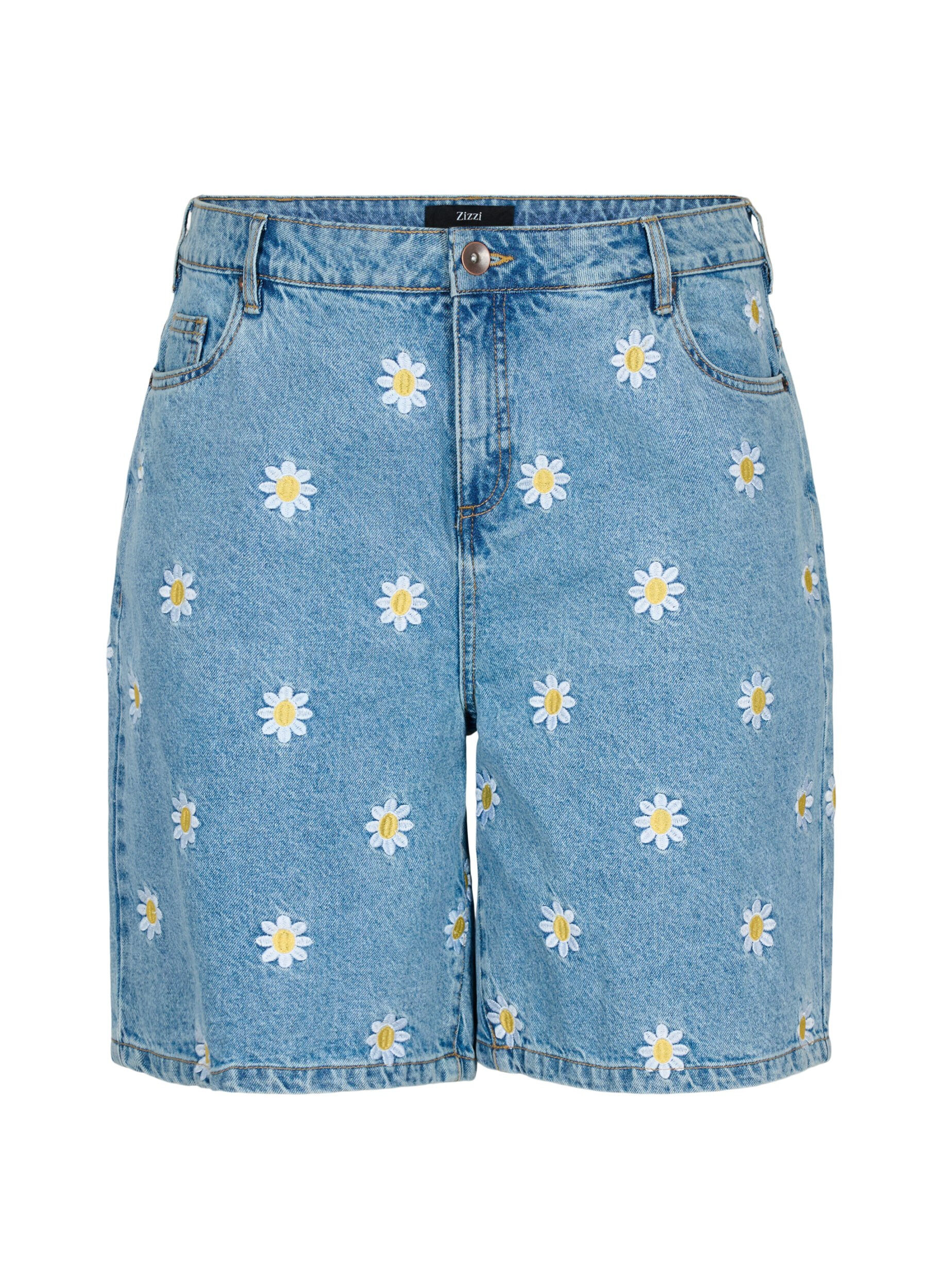 Zizzi Short Mille &agrave; taille haute avec fleurs brod&eacute;es, Light Blue Flower, Packshot image number 0