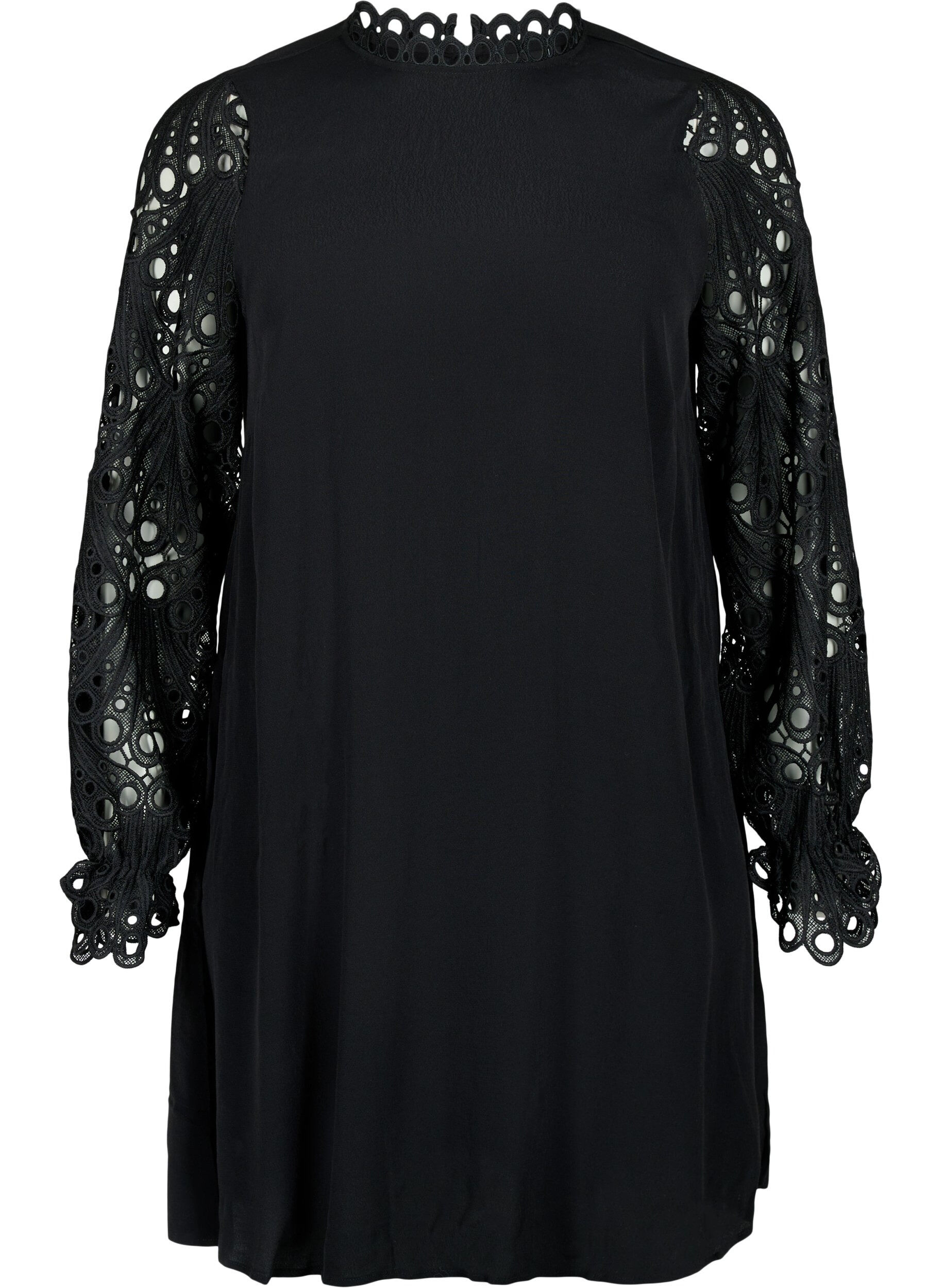 Zizzi Kleid aus Viskose mit crochet &Auml;rmeln, Black, Packshot image number 0