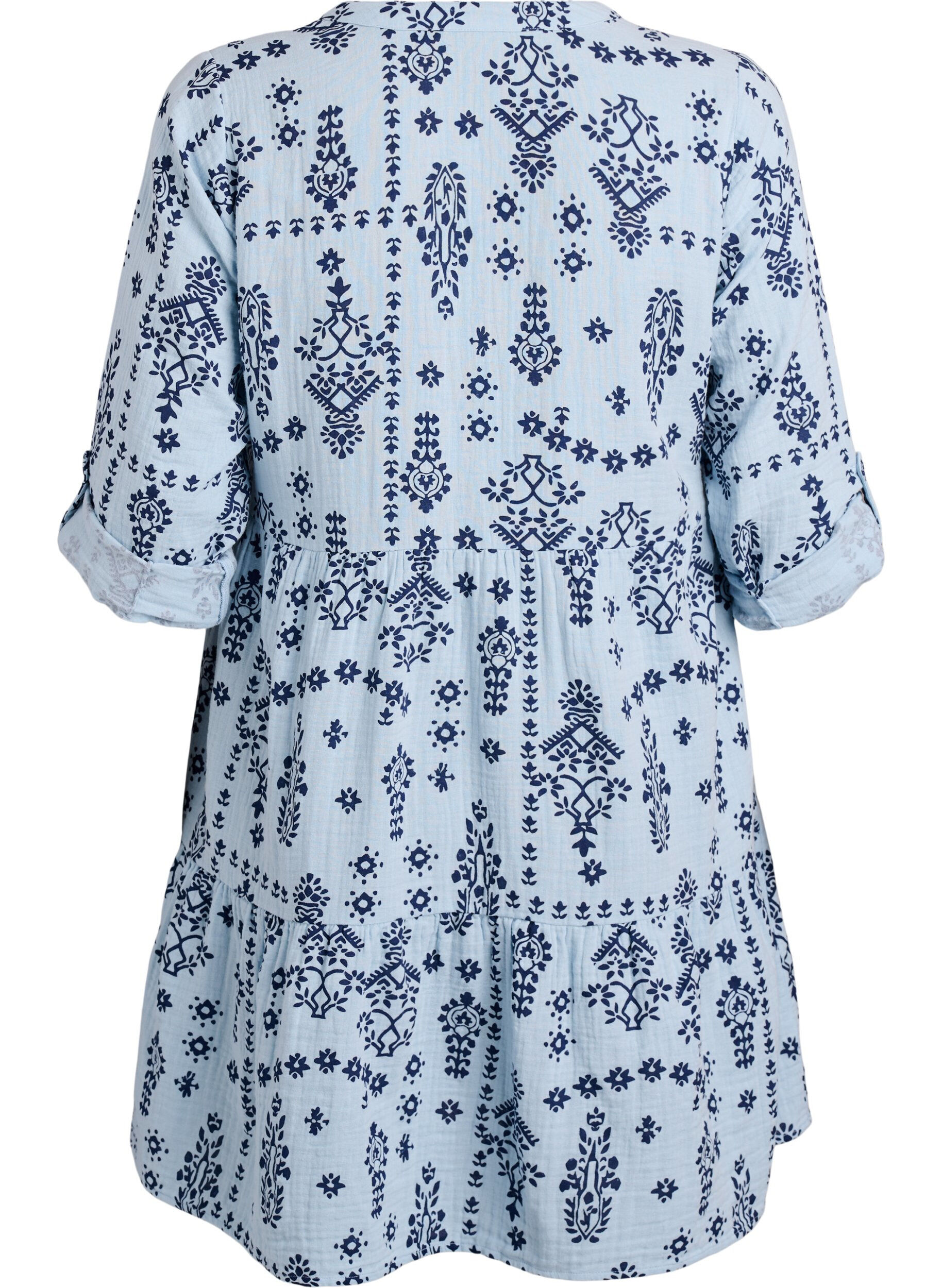 Zizzi Kurzes Kleid aus gemustertem Baumwoll-Musselin, Blau, Packshot image number 1