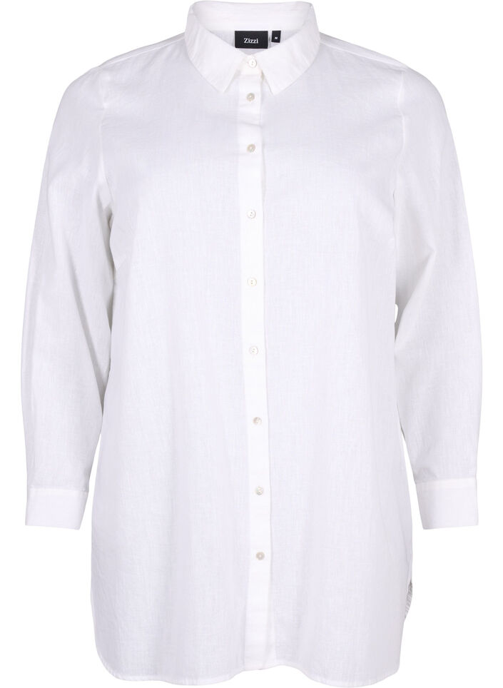Chemise longue en lin et en coton, Bright White, Packshot image number 0