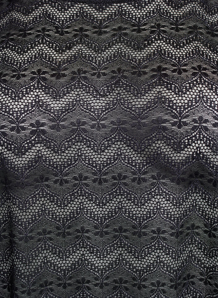 Spitzenbluse mit kurzen Ärmeln und wellenförmigem Saum, Schwarz, Packshot image number 2