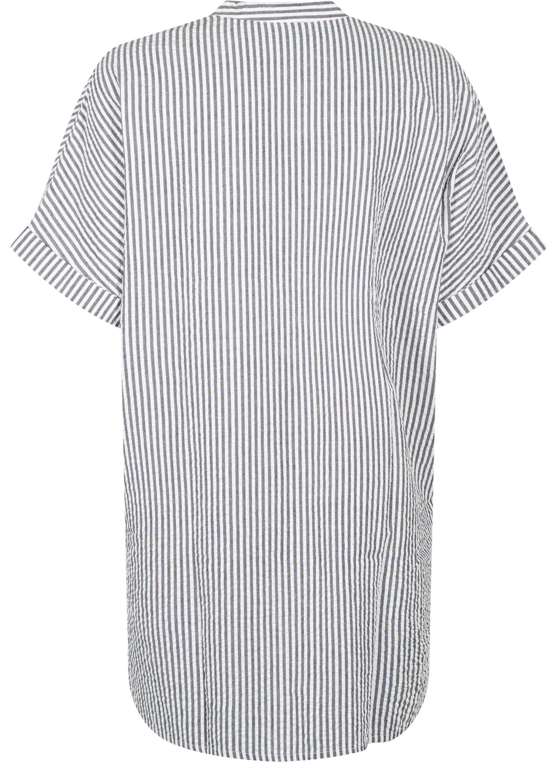 Zizzi Chemise ray&eacute;e avec poches de poitrine, White/Black Stripe, Packshot image number 1