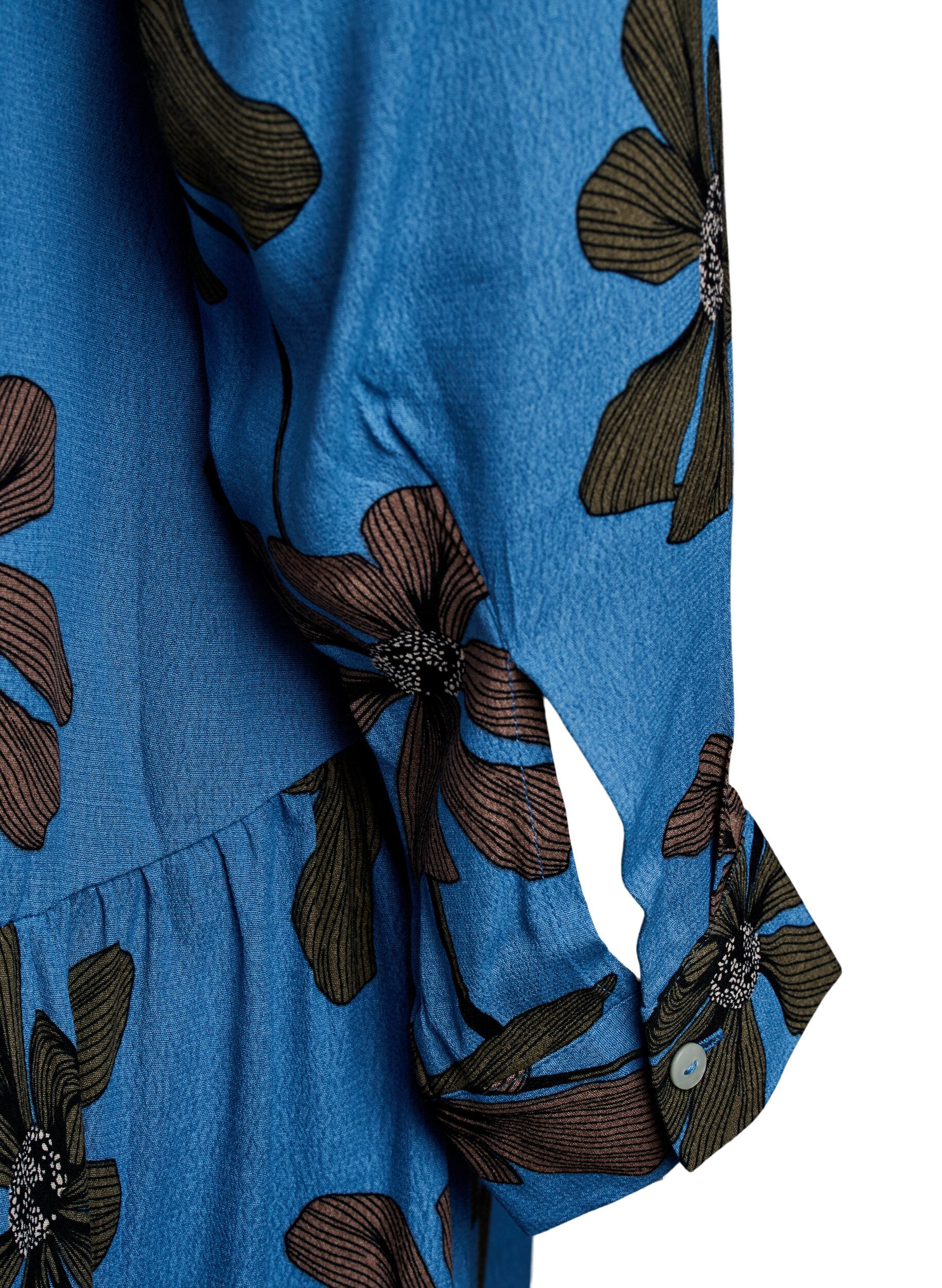 Zizzi Bedrucktes Midikleid aus Viskose mit langen &Auml;rmeln, Blau, Packshot image number 3