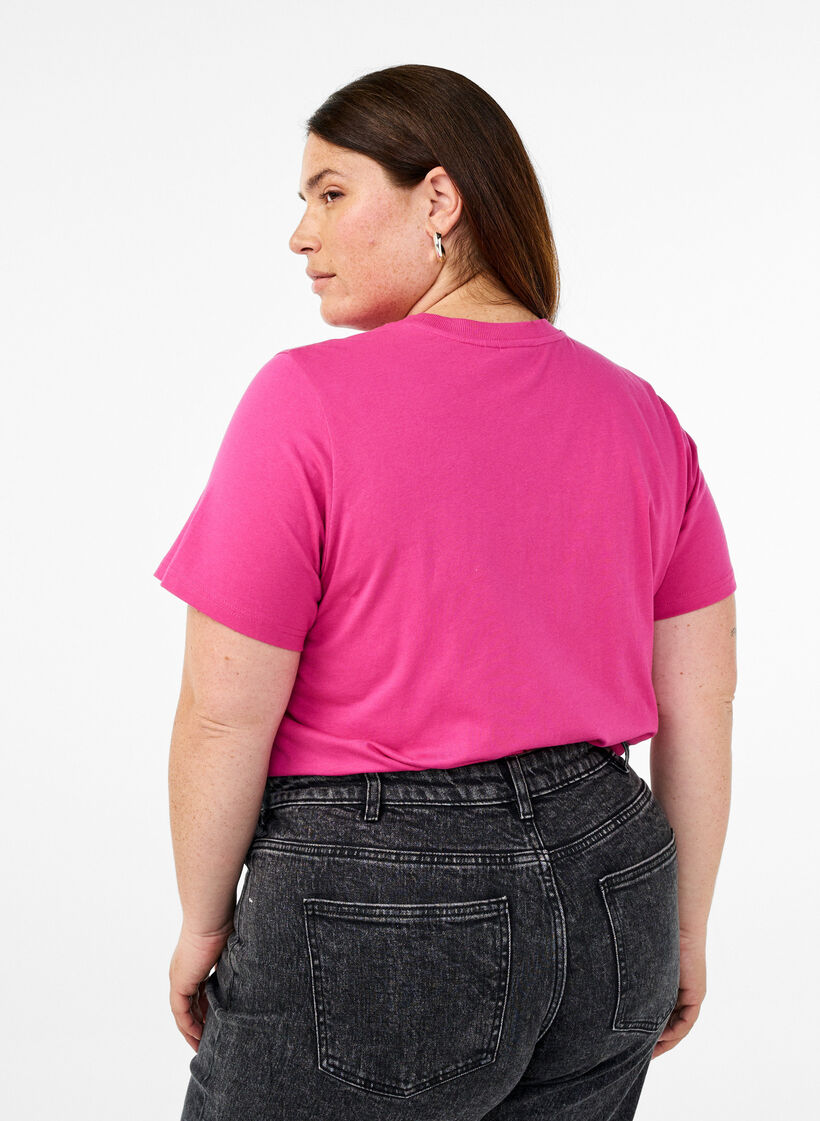 T-shirt basique en coton &agrave; col rond, Rose, Model image number 2