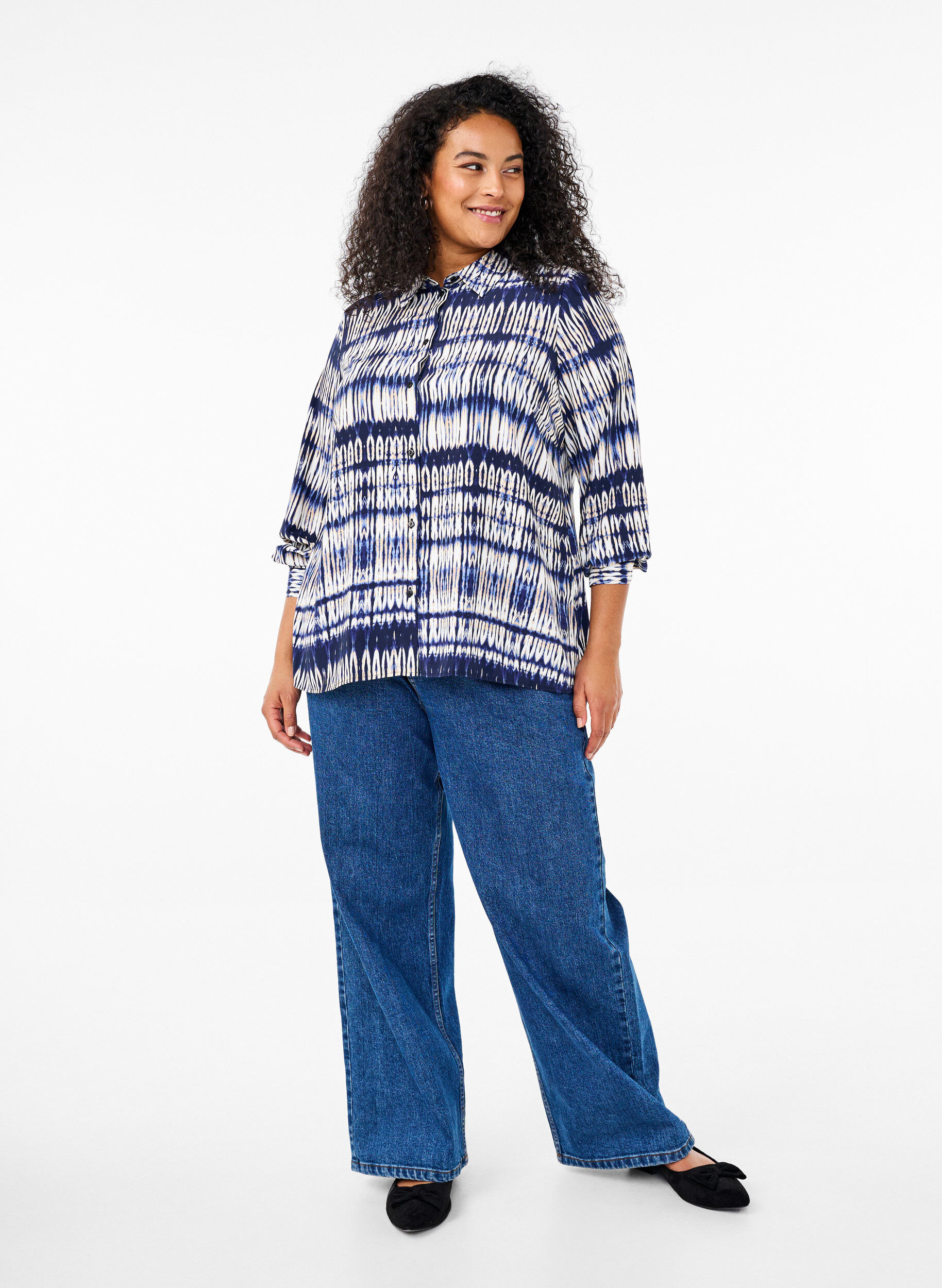 Zizzi Gestreiftes Hemd, Blau, Model image number 1