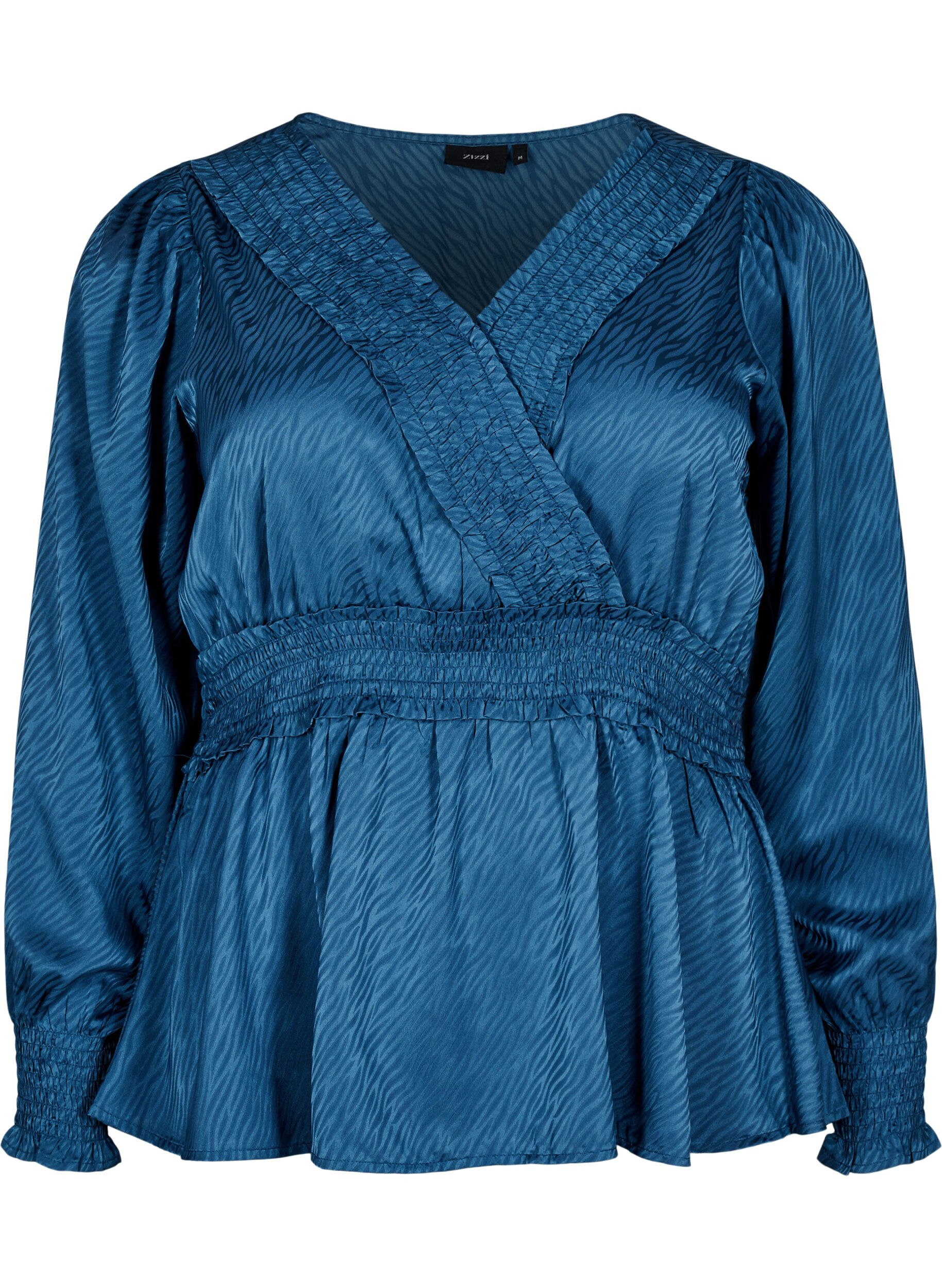 Zizzi Bluse mit Ton-in-Ton-Muster und Smok-Einsatz, Midnight, Packshot image number 0
