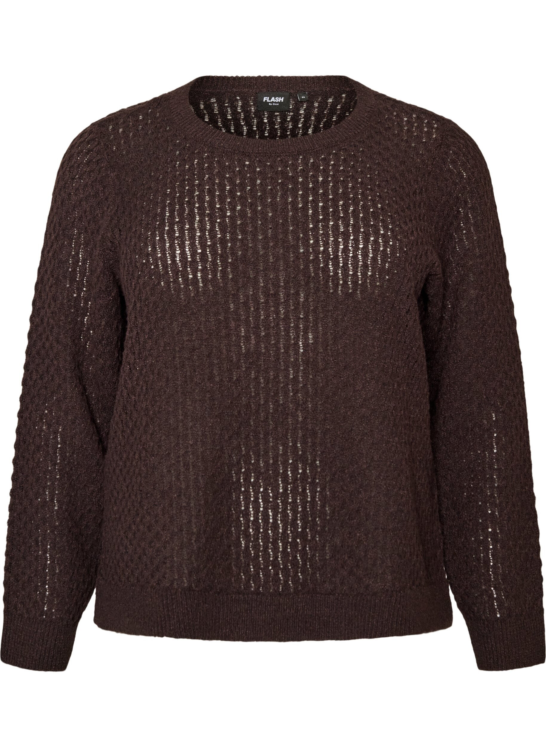 ZizziStrickbluse mit strukturiertem Lochmuster, Braun, Packshot image number 0