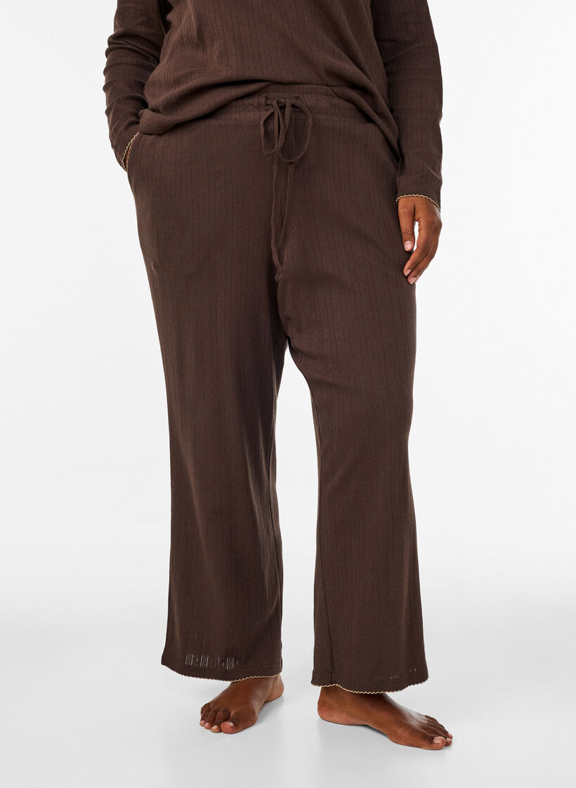 Pyjamahose aus Bio-Baumwolle mit Lochstickerei, Braun, Model image number 0