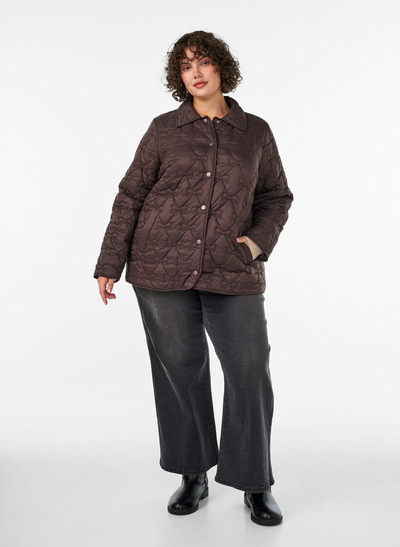 Veste l&eacute;g&egrave;rement matelass&eacute;e &agrave; surpiq&ucirc;res d&eacute;coratives, Marron, Model image number 1