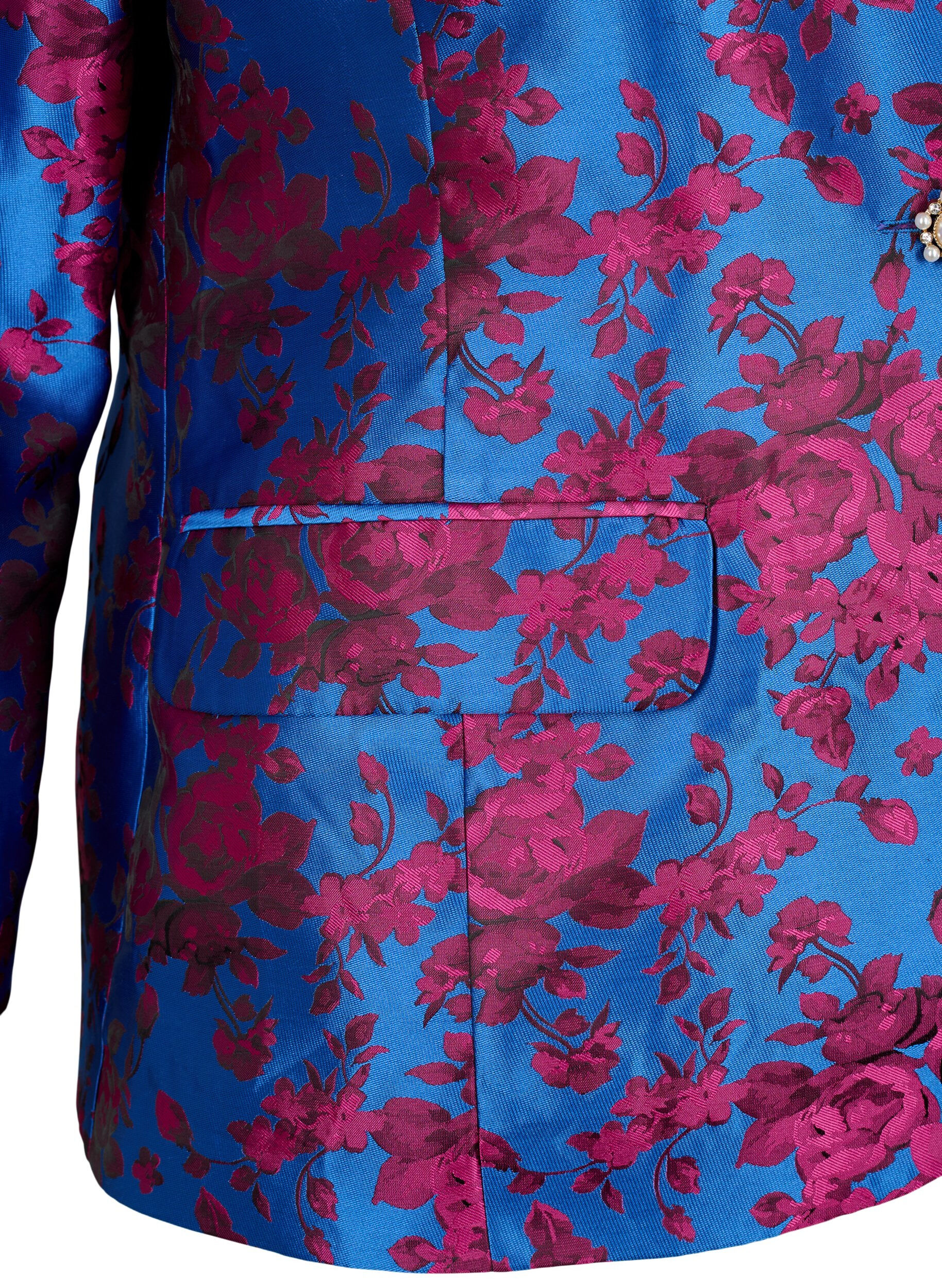 Zizzi Blazer &agrave; motif floral avec bouton en perle, Blue Quartz Jaquard, Packshot image number 3