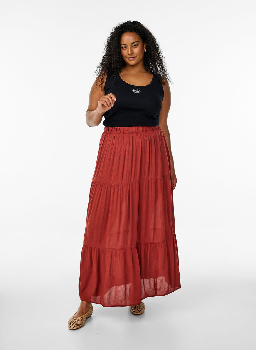 Jupe longue &agrave; taille &eacute;lastiqu&eacute;e, Rouge, Model image number 0