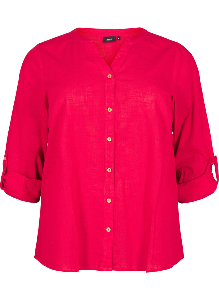 Baumwollbluse mit V-Ausschnitt, Rot, Packshot image number 0