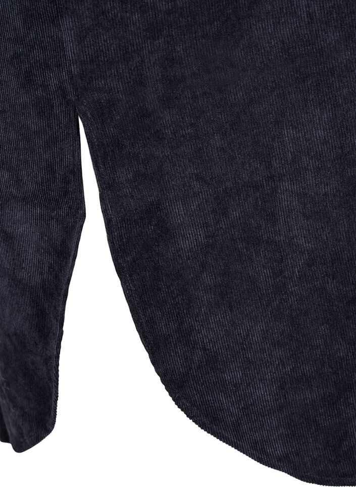 Langes Corduroy-Hemdkleid mit Knöpfen, Black, Packshot image number 3
