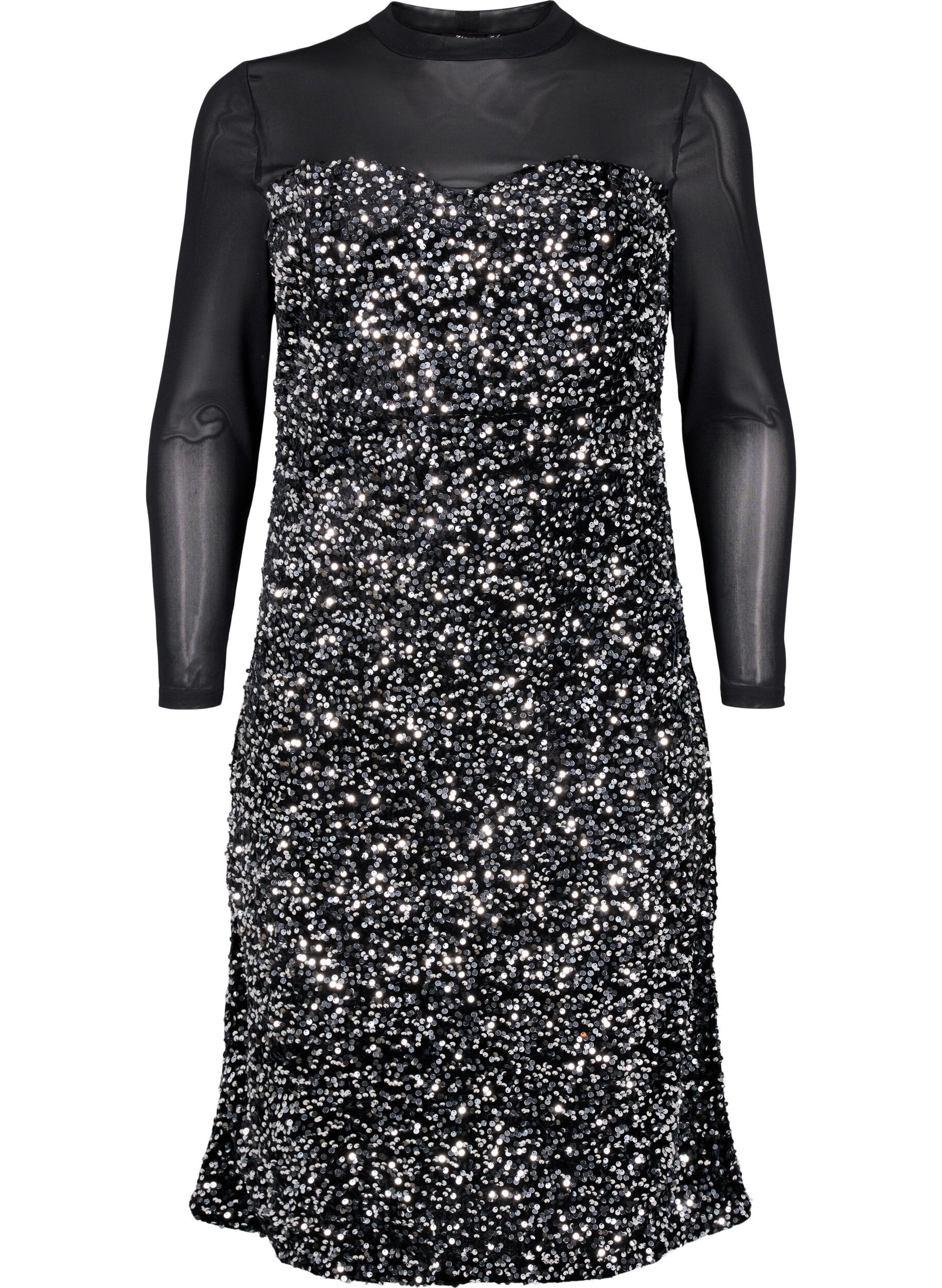Zizzi Glitzerkleid mit Pailletten, Black w. Silver, Packshot image number 0