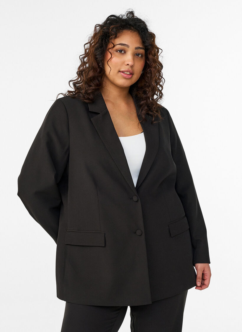 Klassischer Blazer mit Knopfverschluss, Schwarz, Model image number 0