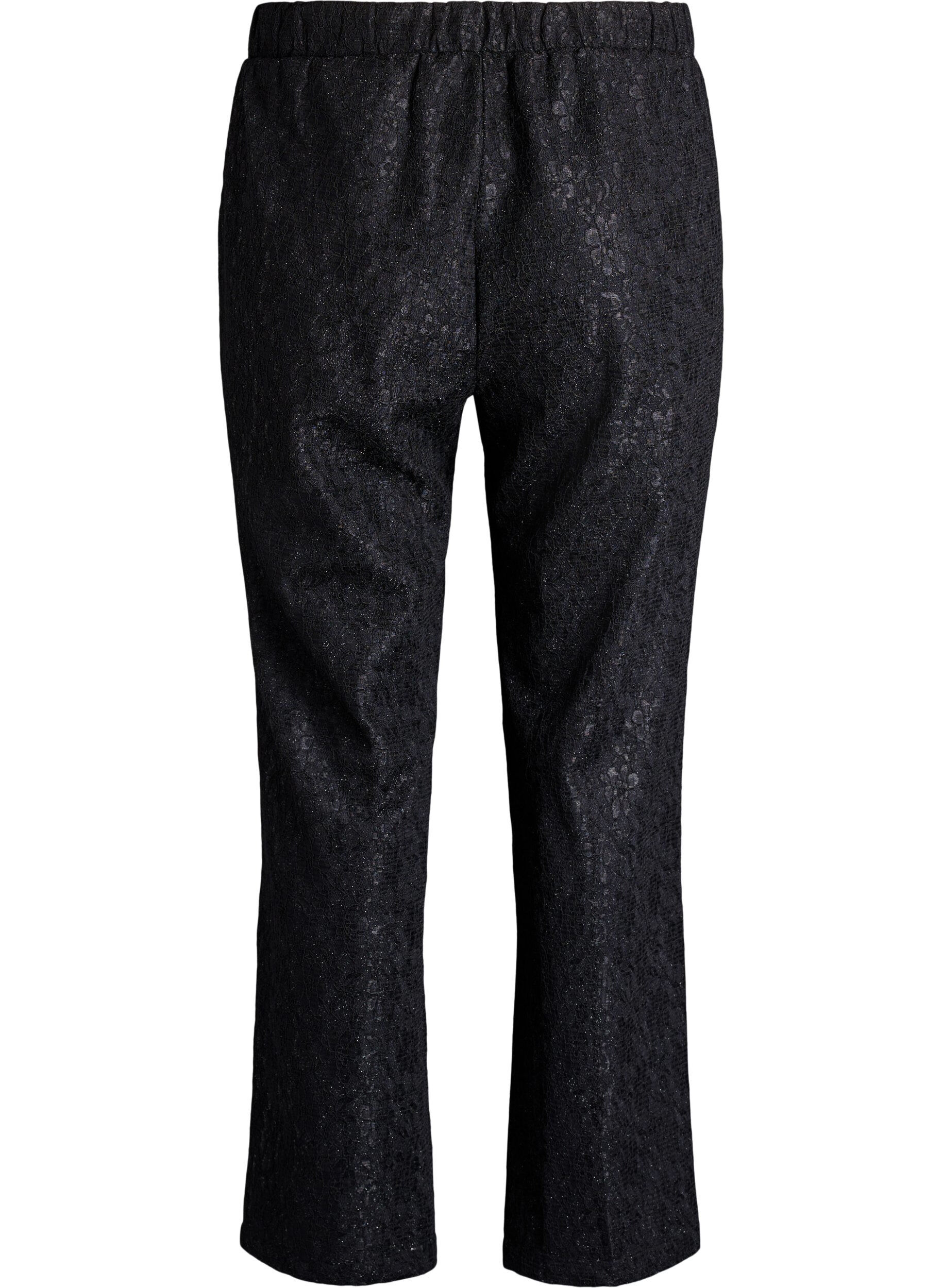 Zizzi Pantalon avec texture dentelle et fil scintillant, Noir, Packshot image number 1
