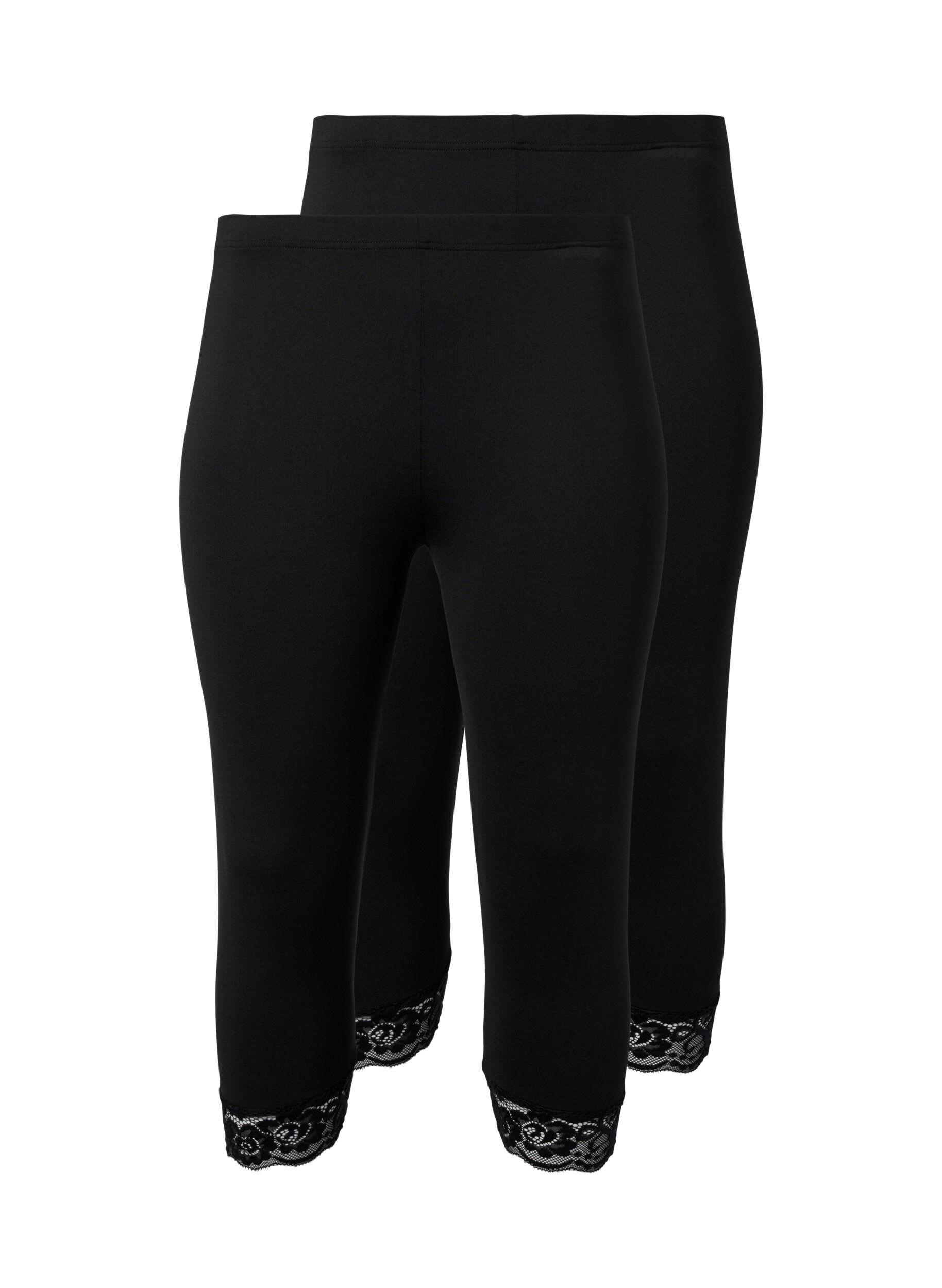 Zizzi Lot de 2 de leggings 3/4 avec bordure en dentelle, Black / Black, Packshot image number 0