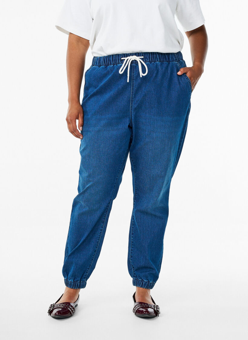 Pantalon de jogging en denim avec des poches, Bleu, Model image number 3
