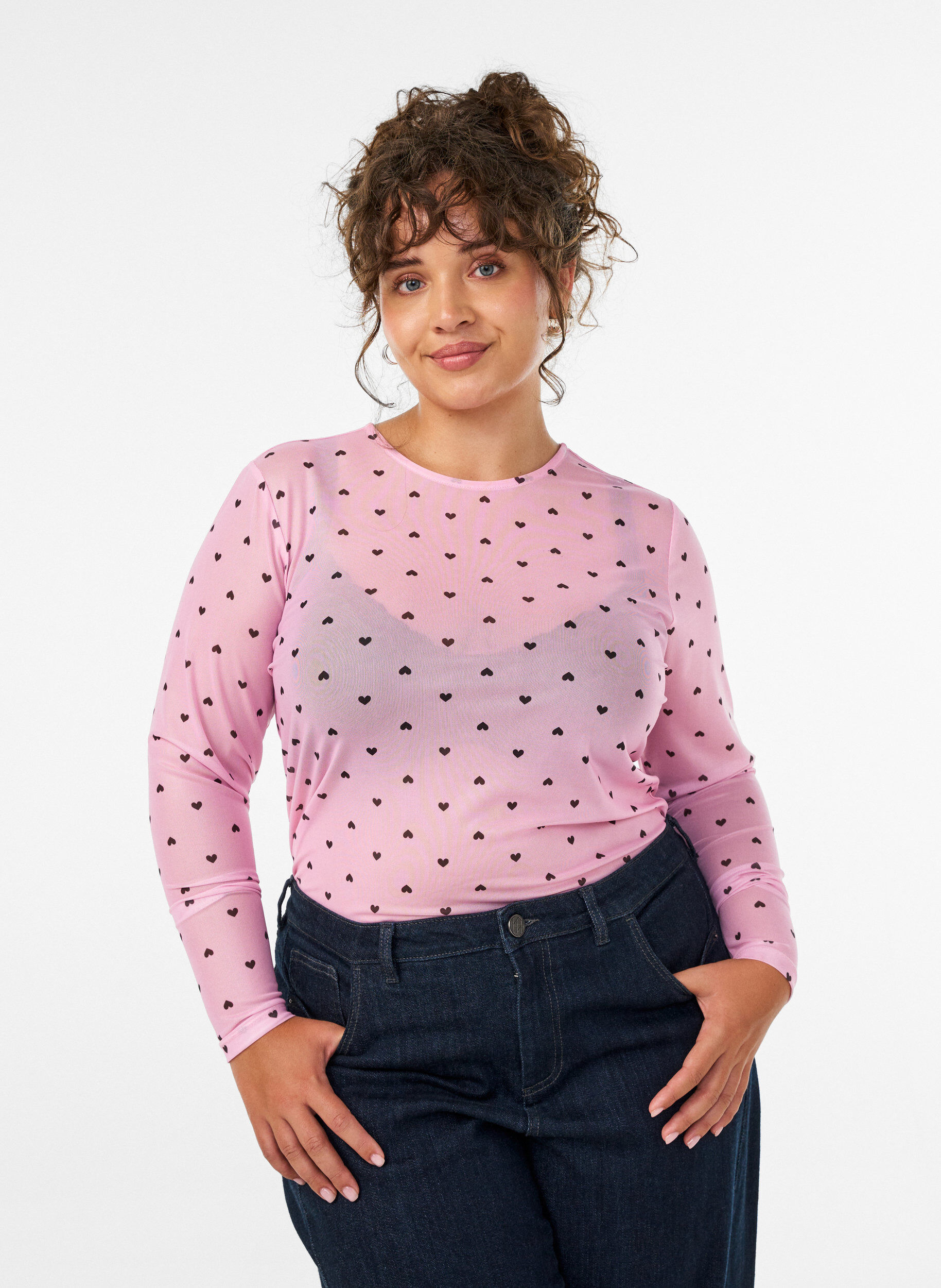 Blouse en maille avec imprim&eacute;, Rose, Model
