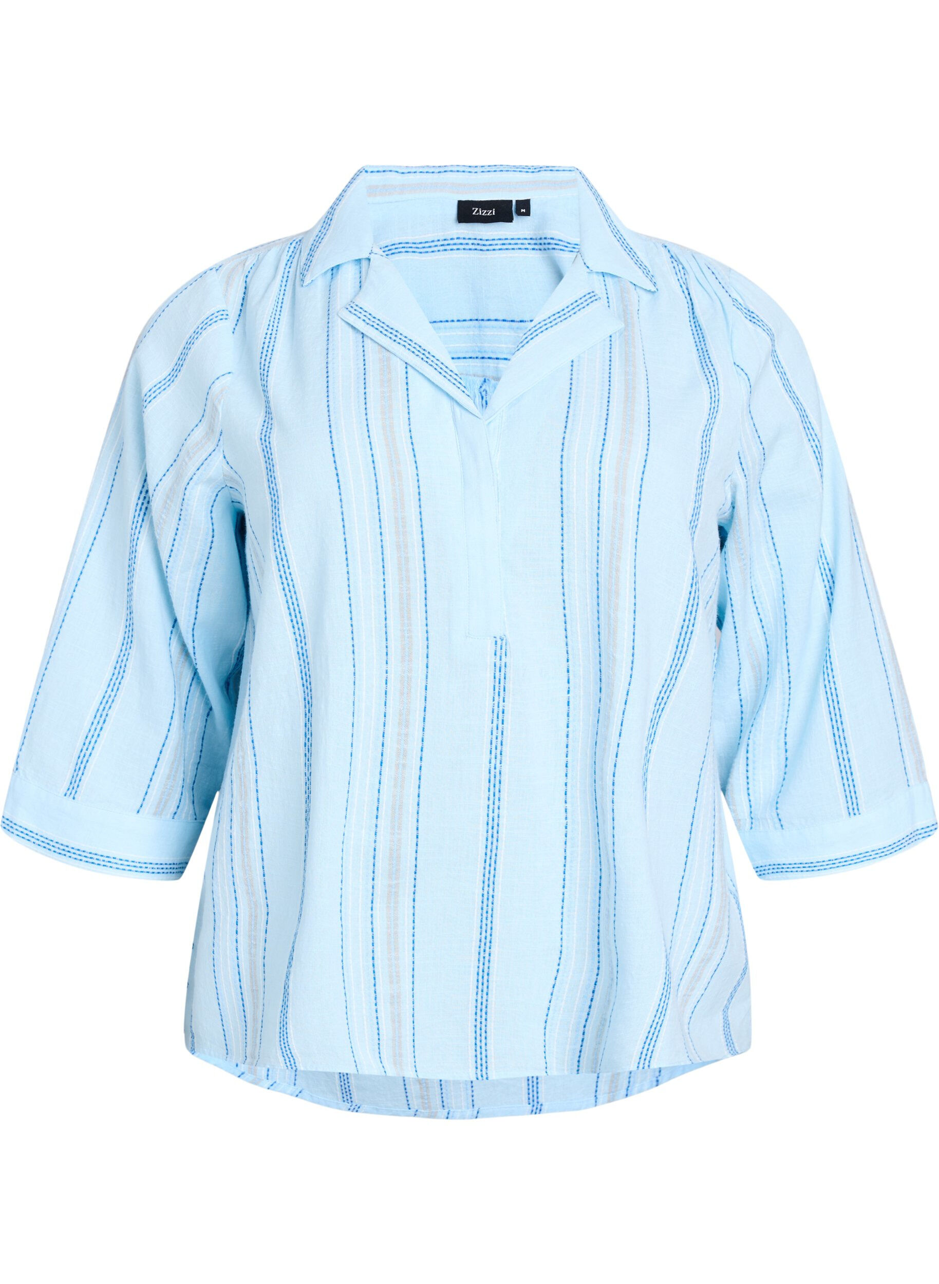 Zizzi Blouse avec col et manches 3/4, Bleu Clair, Packshot image number 0