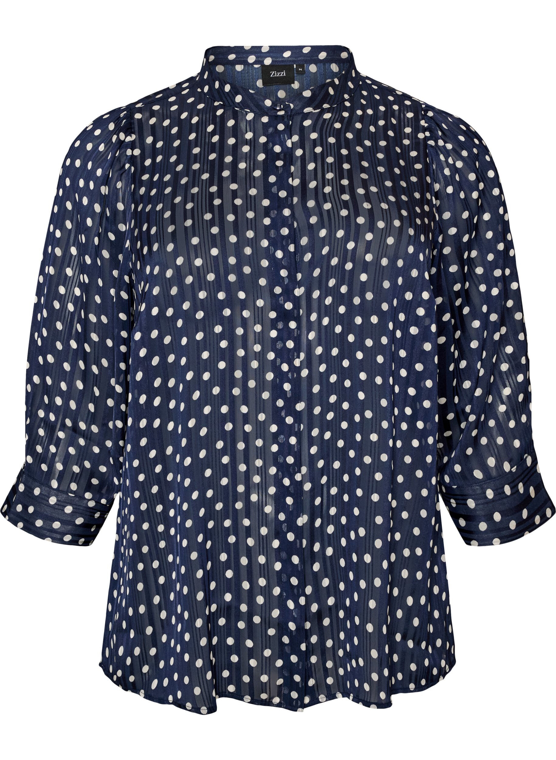 Gemusterte Bluse mit Stehkragen und 3/4-&Auml;rmeln