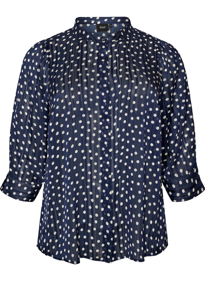 Gemusterte Bluse mit Stehkragen und 3/4-&Auml;rmeln, Blau, Packshot image number 0