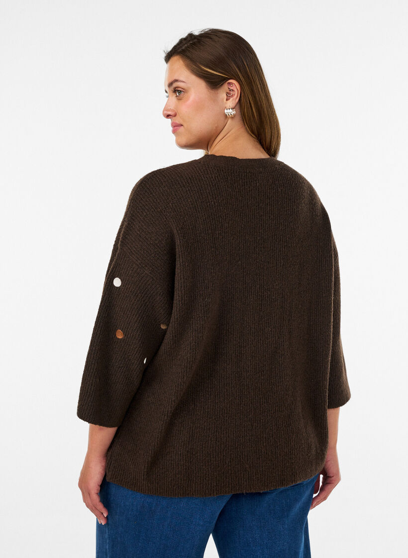 Blouse en maille avec de petits motifs brod&eacute;s, Marron, Model image number 2