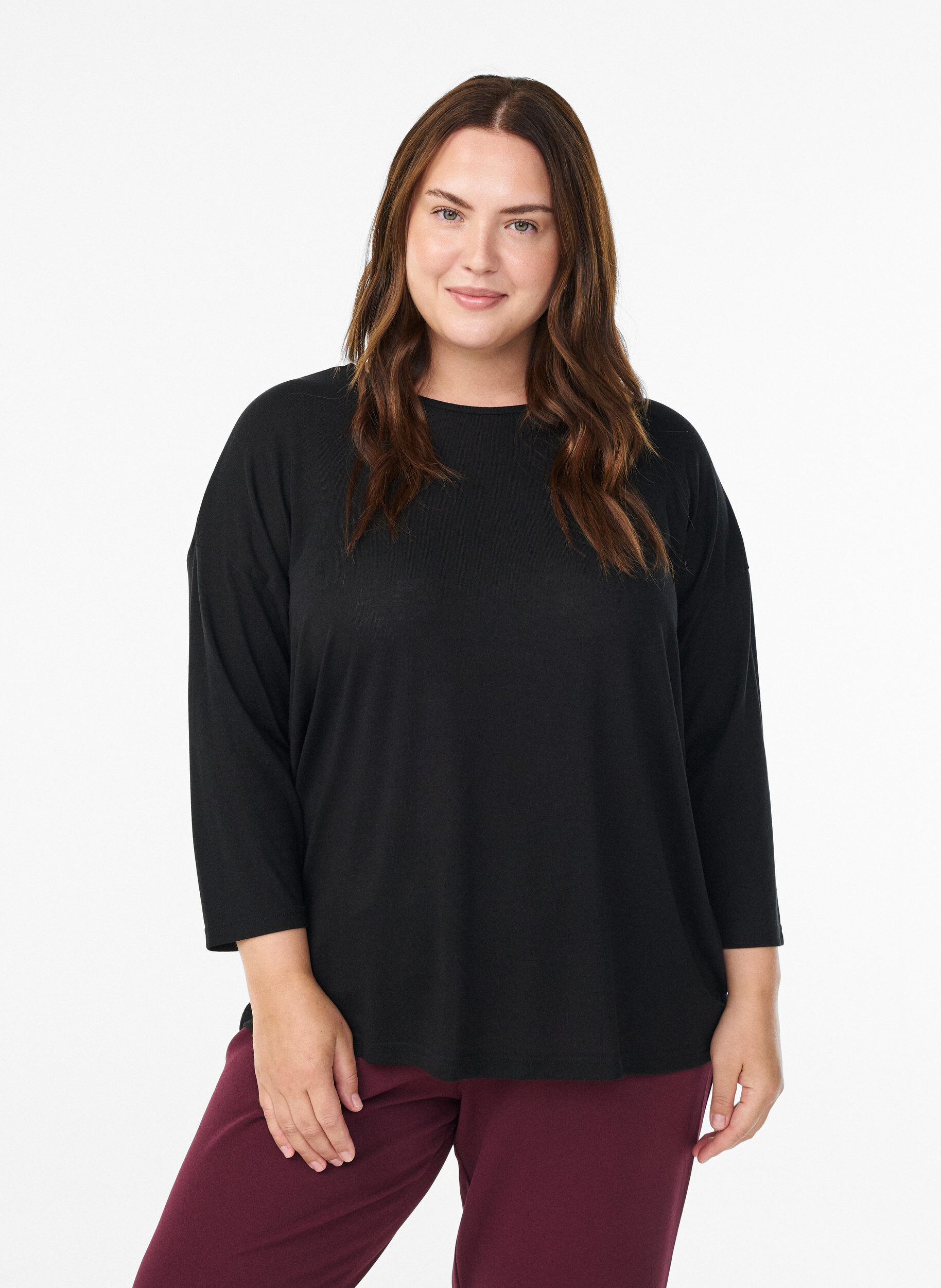 Zizzi FLASH &ndash; Bluse aus Jersey mit 3/4-&Auml;rmeln , Schwarz, Model image number 0