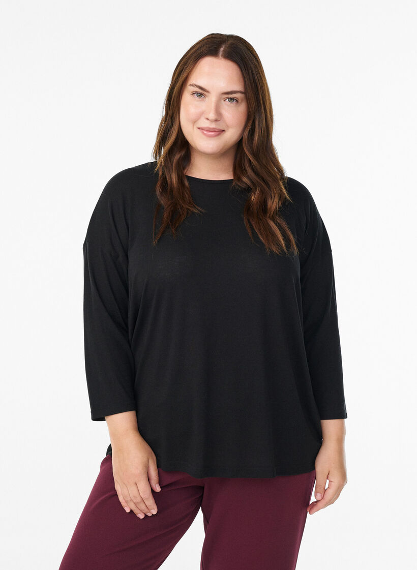 FLASH – Bluse aus Jersey mit 3/4-Ärmeln , Schwarz, Model image number 0