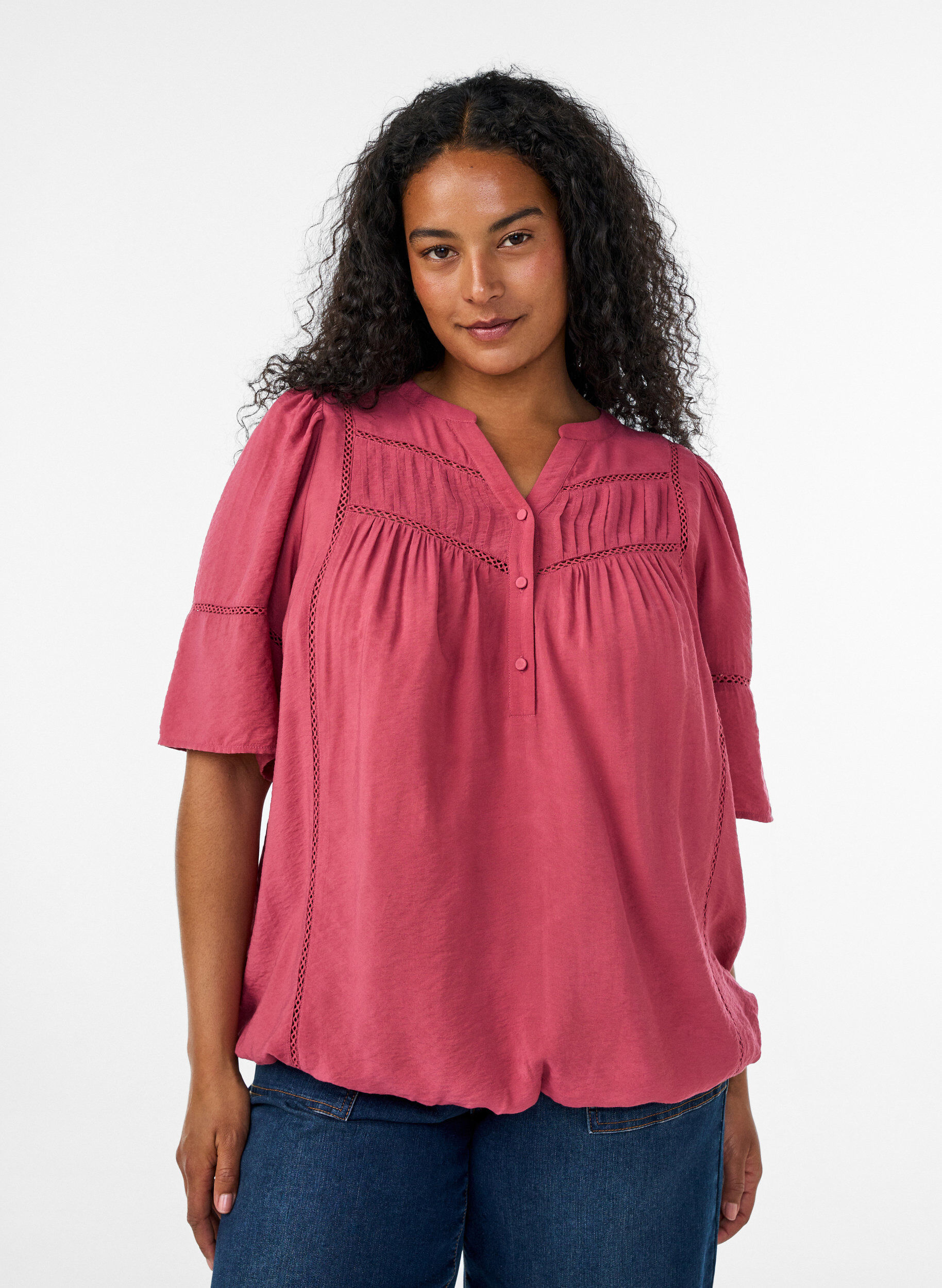ZizziBluse aus Viskose mit Biesen und Ballon&auml;rmeln, Rot, Model image number 0