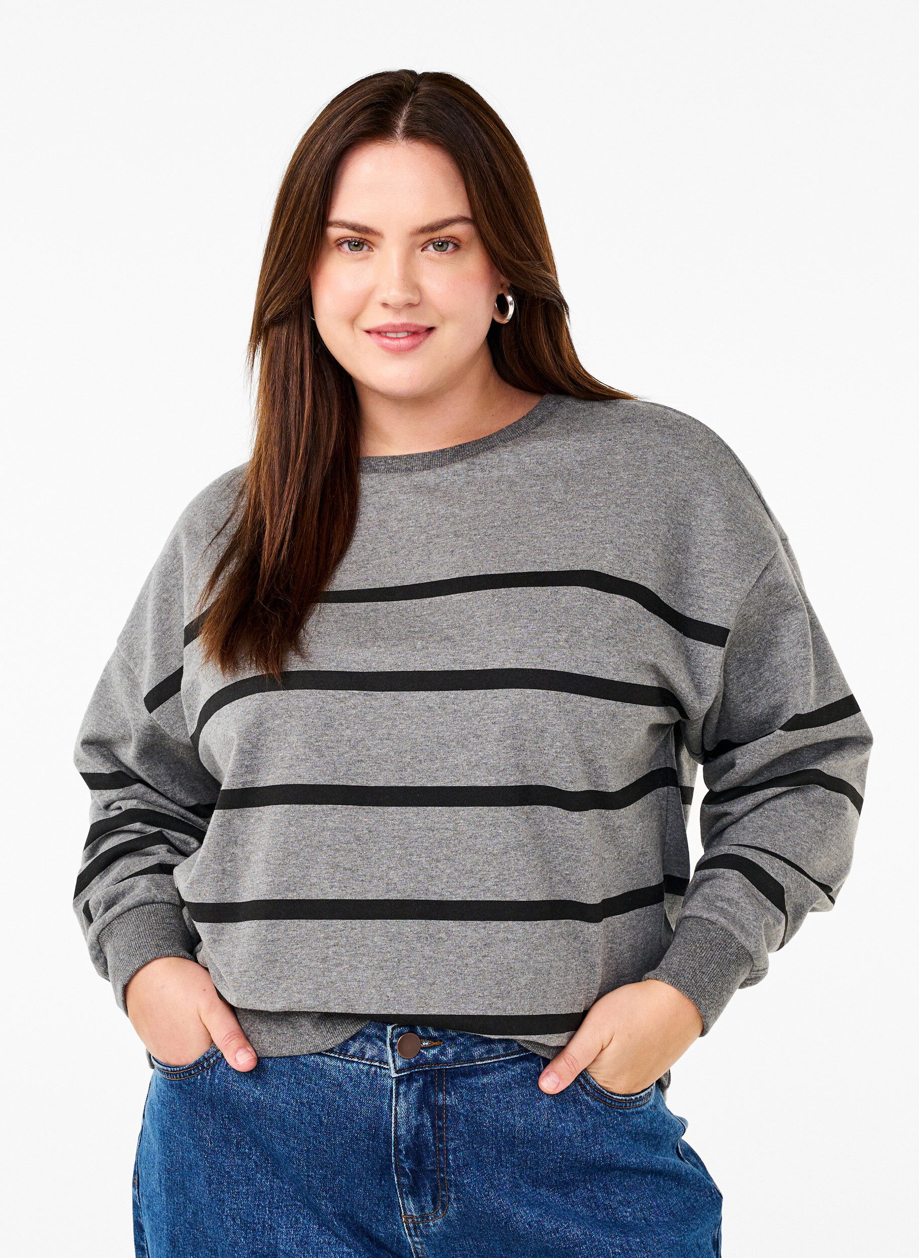 Zizzi Sweat-shirt &agrave; rayures, MGM w. Black Stripe, Model image number 0