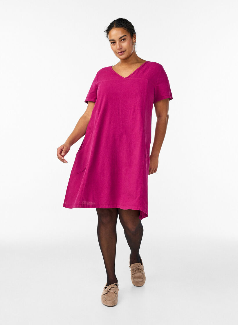 Robe &agrave; manches courtes en coton, Bordeaux, Model image number 1